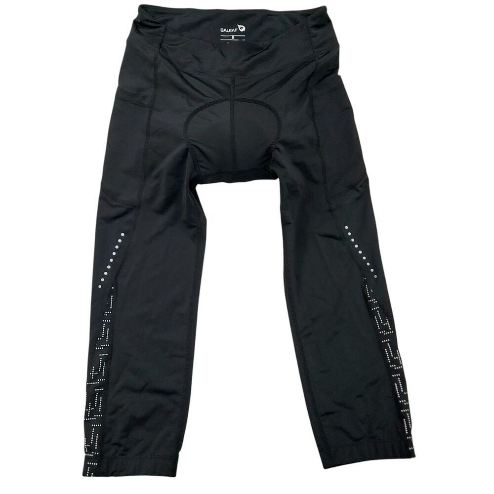 Baleaf Padded Cycling Capri Pants Womens Medium Black Reflective Activewear